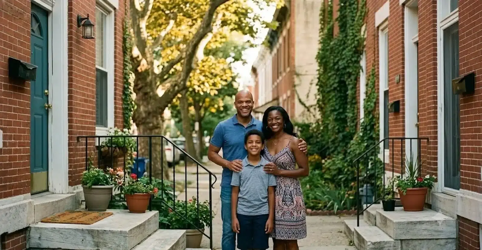 Maryland family in front of their home